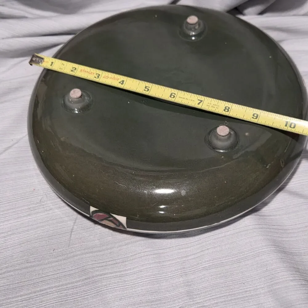 Weller Pottery Green Rosemont Large Shallow Tri-Foot Flower Bowl Plant Dish - Picture 10 of 13